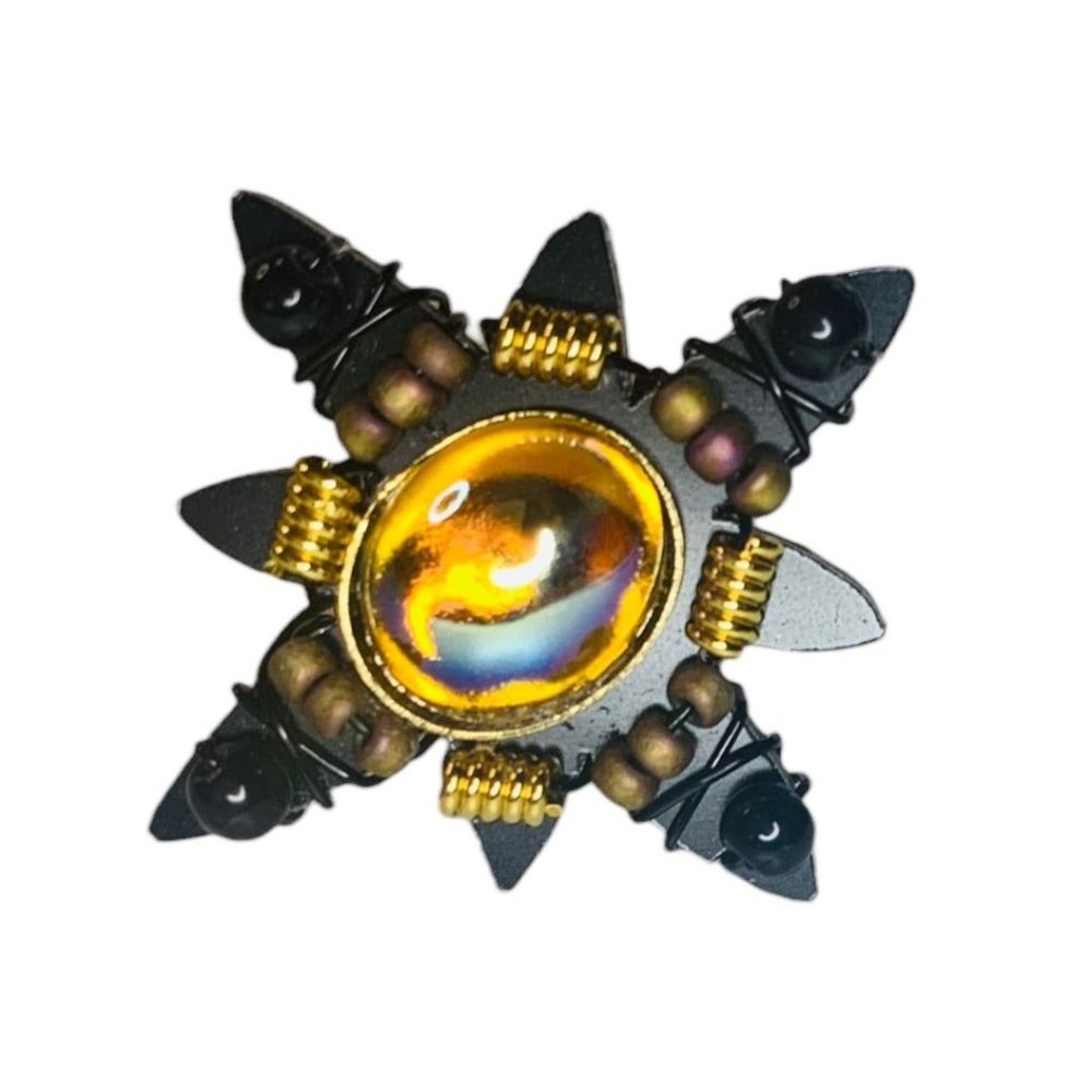 Liztech Signed Vintage 1997 Black Snowflake Lapel Pin Amber .75 inches